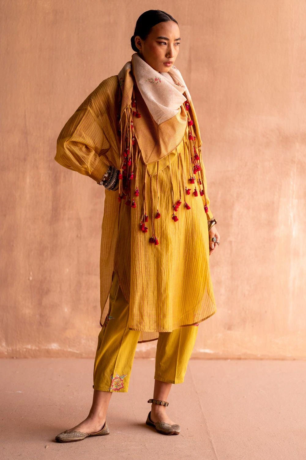 Swatti Kapoor Yellow Handblock Printed Scarf 2 Swatti Kapoor Yellow Handblock Printed Scarf - Image 2