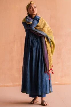 Swatti Kapoor Yellow Hand Block Printed Reversible Stole