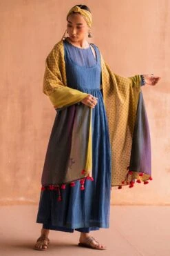 Swatti Kapoor Yellow Hand Block Printed Reversible Stole -Echo Clothing Store 13623sk2 3