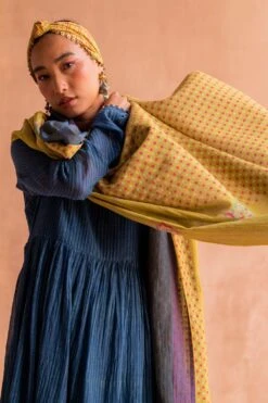 Swatti Kapoor Yellow Hand Block Printed Reversible Stole -Echo Clothing Store 13623sk2 4