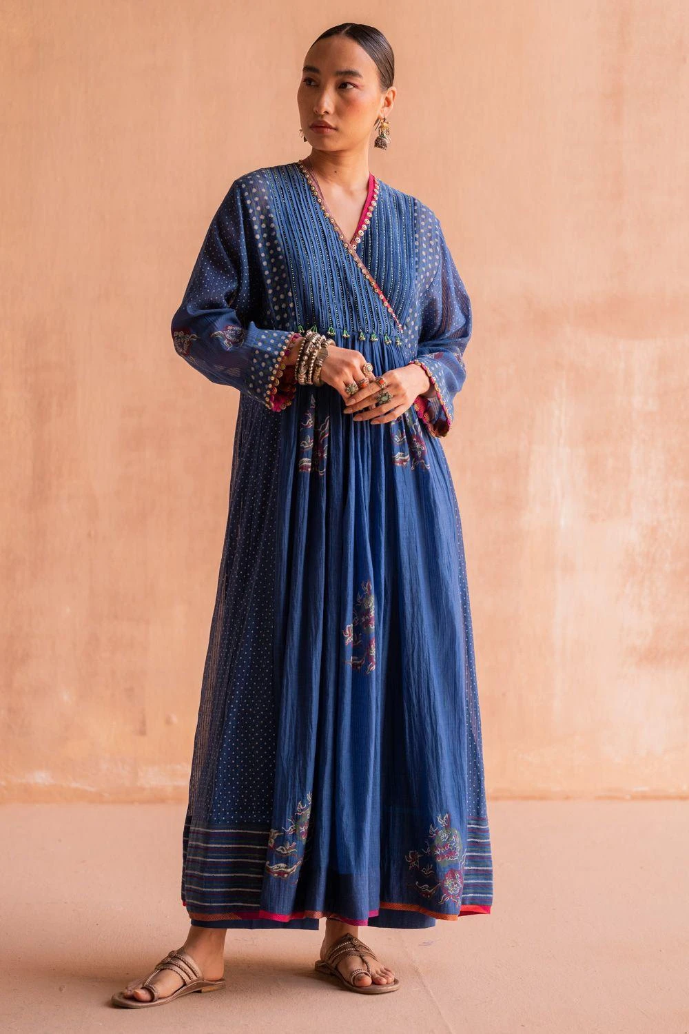 Swatti Kapoor Neel Blue Hand Embellished Pleated Kurta 1 Swatti Kapoor Neel Blue Hand Embellished Pleated Kurta