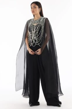Richa Khemka Black Quilted Jumpsuit & Cape