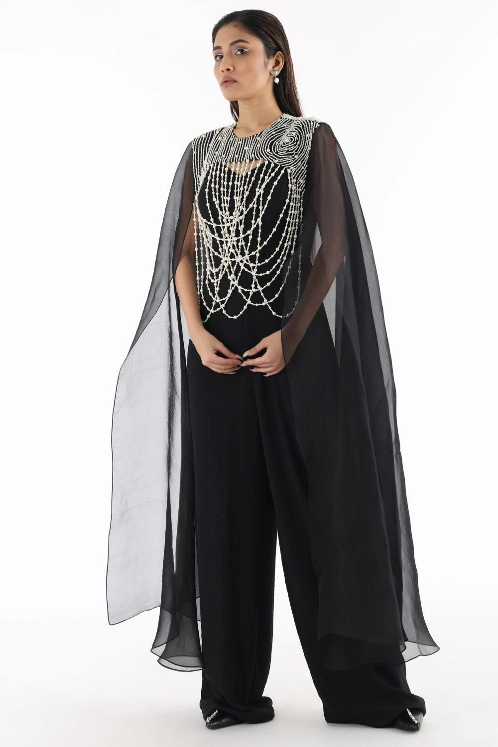 Richa Khemka Black Quilted Jumpsuit & Cape 1 Richa Khemka Black Quilted Jumpsuit & Cape