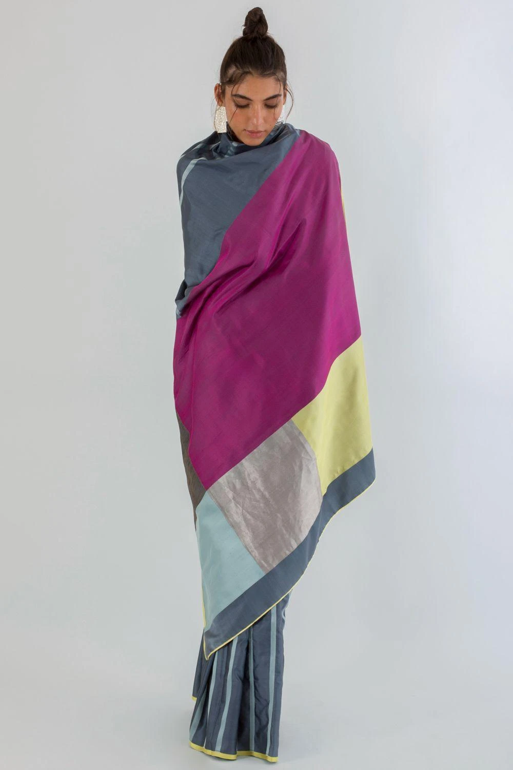 AROHI Dapple Grey Striped Sari 2 AROHI Dapple Grey Striped Sari - Image 2