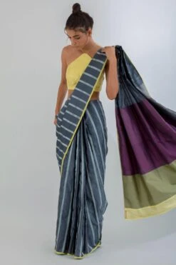 AROHI Dapple Grey Striped Sari 8 AROHI Dapple Grey Striped Sari -Echo Clothing Store 139ar4 3