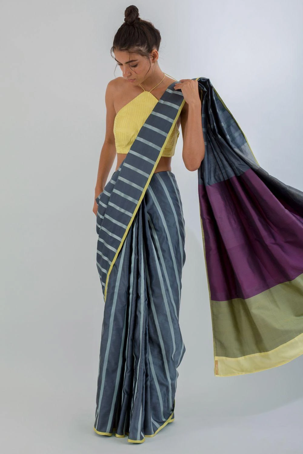 AROHI Dapple Grey Striped Sari 3 AROHI Dapple Grey Striped Sari - Image 3