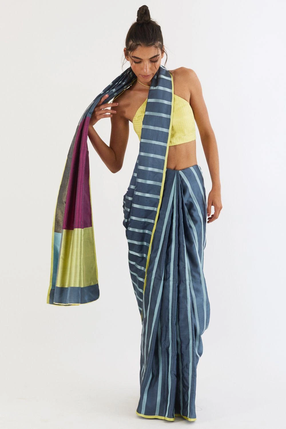 AROHI Dapple Grey Striped Sari 4 AROHI Dapple Grey Striped Sari - Image 4