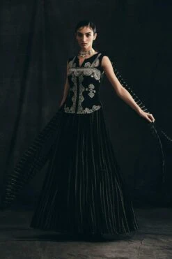 Bhumika Sharma Black Nukta Print Embroidered Anarkali