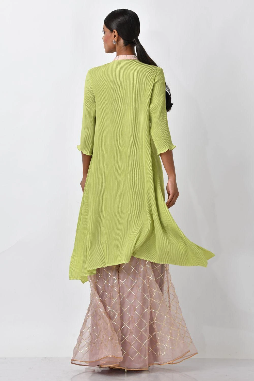 Kiran Uttam Ghosh Lime Green Pleated Kurta 6 Kiran Uttam Ghosh Lime Green Pleated Kurta - Image 6