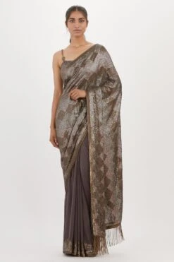 Nakul Sen Charcoal Sequinned Sari Set