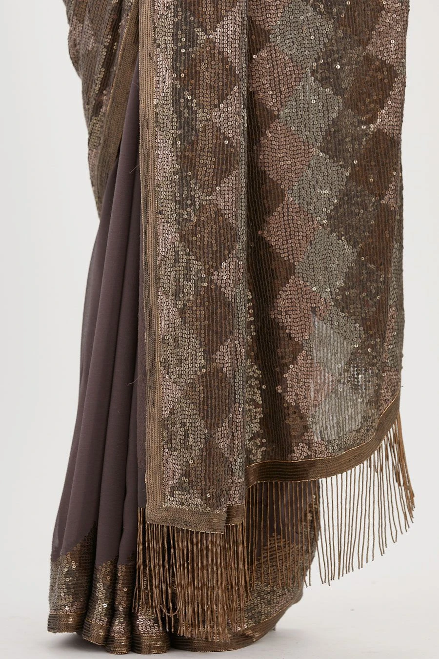 Nakul Sen Charcoal Sequinned Sari Set 5 Nakul Sen Charcoal Sequinned Sari Set - Image 5