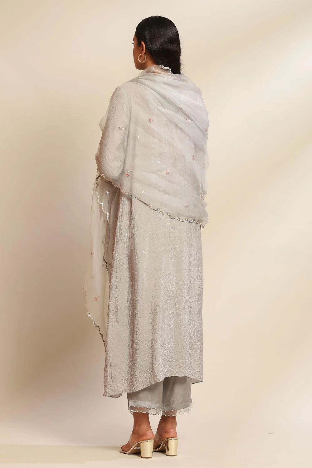 ONE NOT TWO Grey Hand Embellished Dupatta 3 ONE NOT TWO Grey Hand Embellished Dupatta - Image 3