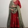 Rhua Deep Red Panelled Anarkali Set