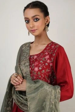 Rhua Deep Red Panelled Anarkali Set -Echo Clothing Store 1411ra3 3