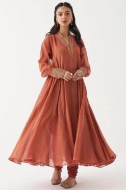 Rhua Rust Orange Aari Embroidered Anarkali Set -Echo Clothing Store 1411rhua1 4