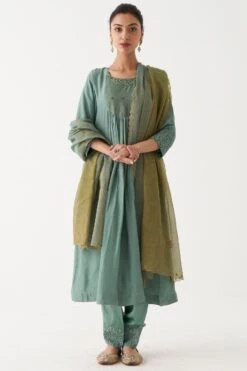 Rhua Sea Green Silk Kurta Set