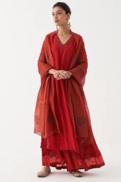 Rhua Red Habutai Silk Kurta Set