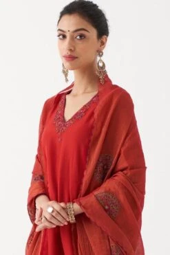 Rhua Red Habutai Silk Kurta Set -Echo Clothing Store 1411rhua3 3