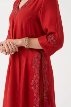 Rhua Red Habutai Silk Kurta Set -Echo Clothing Store 1411rhua3 4