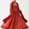 Rhua Scarlet Red Handwoven Tissue Chanderi Anarkali