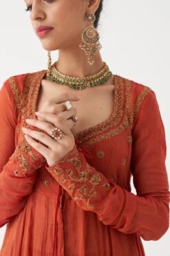 Rhua Scarlet Red Handwoven Tissue Chanderi Anarkali -Echo Clothing Store 1411rhua5 3