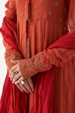 Rhua Scarlet Red Handwoven Tissue Chanderi Anarkali -Echo Clothing Store 1411rhua5 4