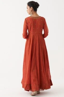 Rhua Scarlet Red Handwoven Tissue Chanderi Anarkali -Echo Clothing Store 1411rhua5 5