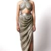 431-88 By Shweta Kapur Olive Green Pre Draped Metallic Sari