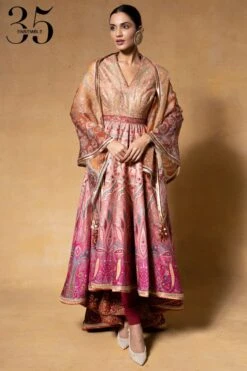 Tarun Tahiliani Pink Kashida Embellished Anarkali Set
