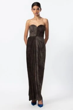 Saaksha & Kinni Black Micro Pleated Gown