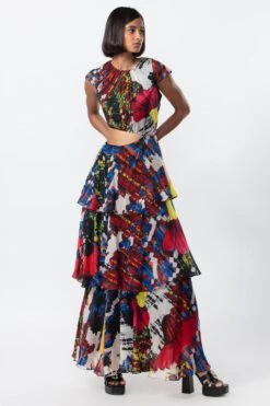 Saaksha & Kinni Red Tiered Cut-out Dress