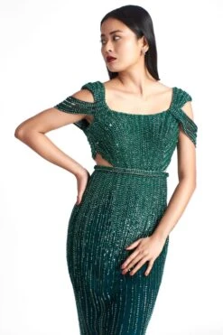 Sharnita Nandwana Emerald Green Fitted Cold Shoulder Gown -Echo Clothing Store 144sn6 3