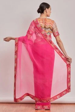 PATINE Pink Silk Organza Parsi Gara Embroidered Sari Set -Echo Clothing Store 14576 5