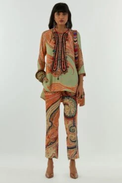 Aseem Kapoor Ash Green Ambi Printed Short Tunic Set