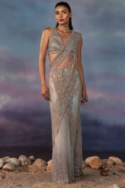 Rohit Gandhi + Rahul Khanna Kyanite Pre-Stitched Sari