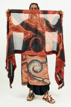 Aseem Kapoor Deep Teal Ambi Printed Patti Odhni