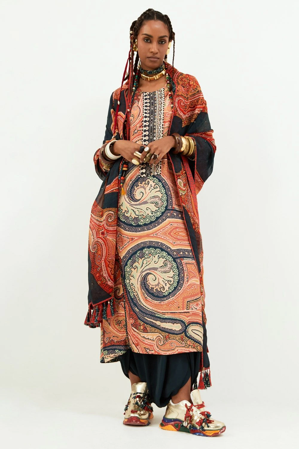 Aseem Kapoor Deep Teal Ambi Printed Patti Odhni 2 Aseem Kapoor Deep Teal Ambi Printed Patti Odhni - Image 2