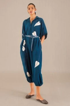 AMPM Camille Botanical Green Linen Jumpsuit