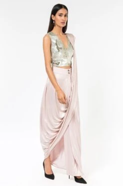 431-88 By Shweta Kapur Metallic Pink Satin Foil Drape Sari 6 431-88 By Shweta Kapur Metallic Pink Satin Foil Drape Sari -Echo Clothing Store 1512sk6 3