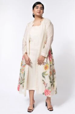 Half Full Curve Ecru Embroidered Overlay & Slip Dress