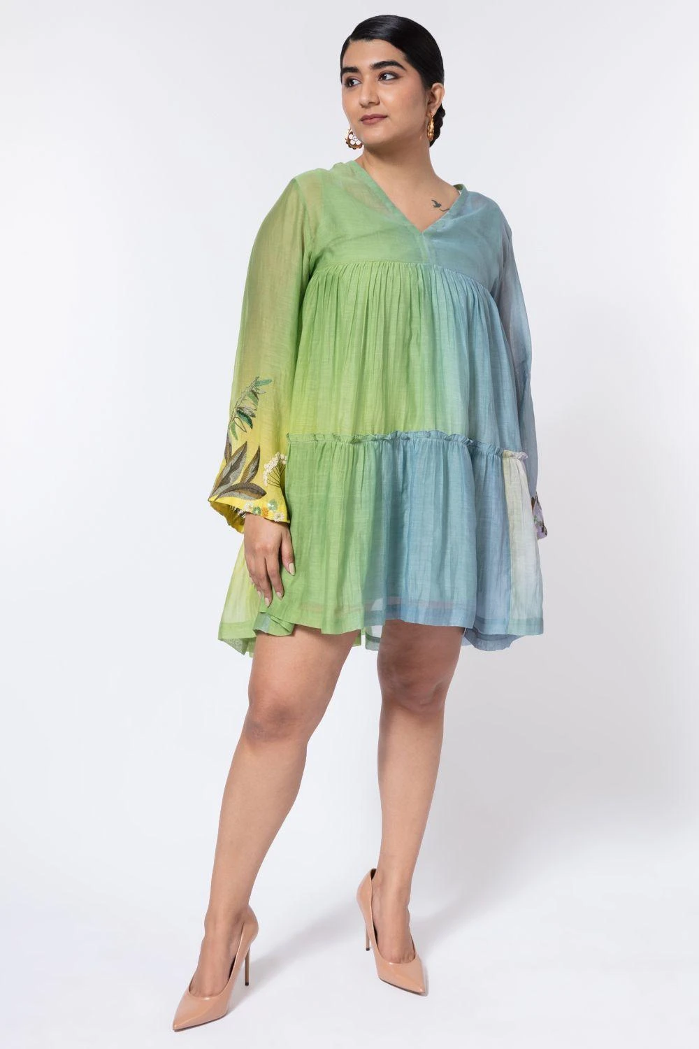 Half Full Curve Flare Sleeve Mini Dress 1 Half Full Curve Flare Sleeve Mini Dress