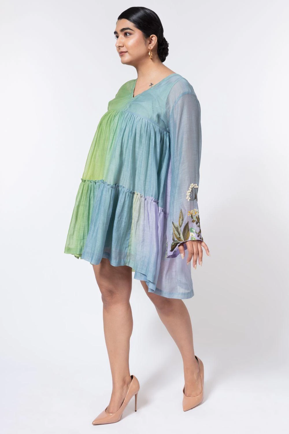 Half Full Curve Flare Sleeve Mini Dress 2 Half Full Curve Flare Sleeve Mini Dress - Image 2