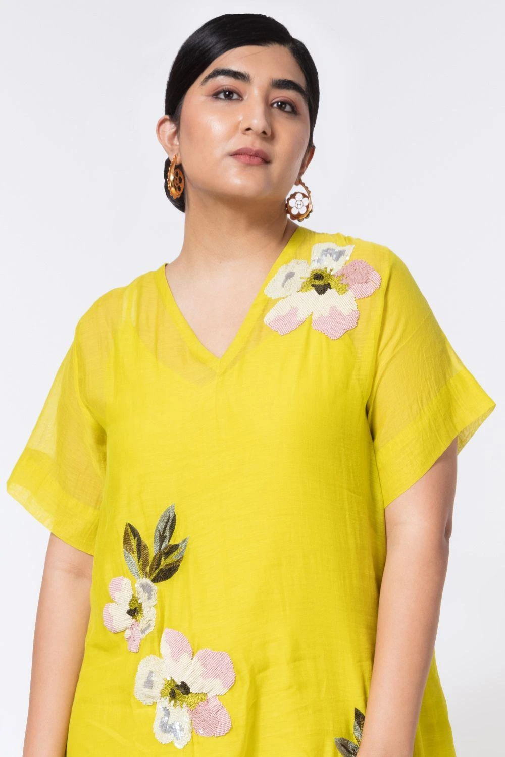 Half Full Curve Lime Green Floral Embroidered Midi Dress 4 Half Full Curve Lime Green Floral Embroidered Midi Dress - Image 4