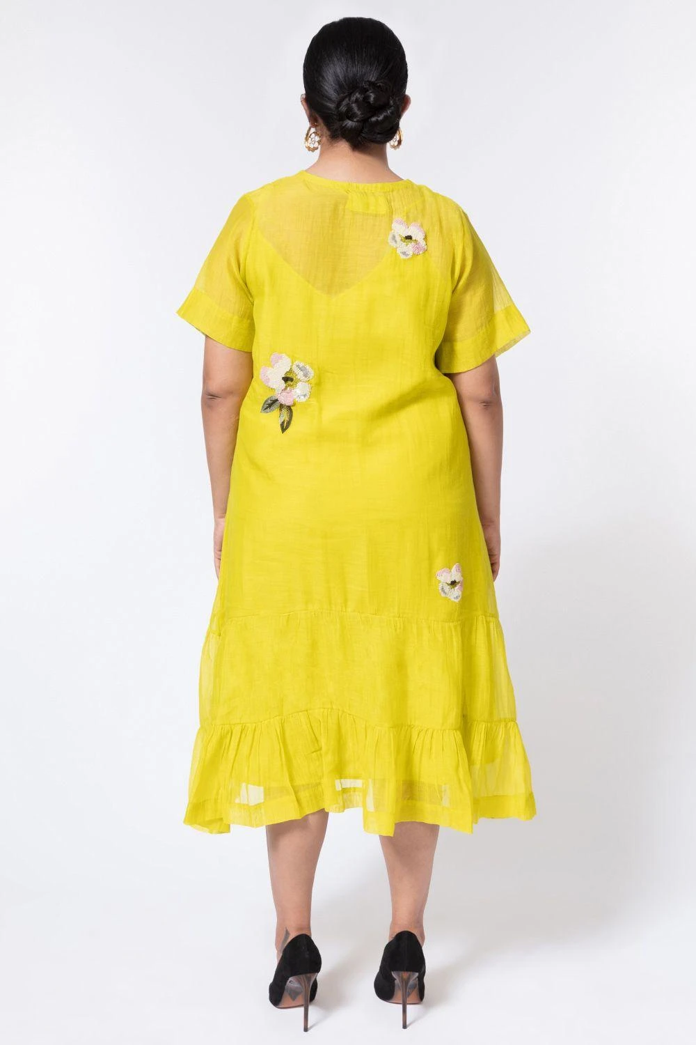 Half Full Curve Lime Green Floral Embroidered Midi Dress 5 Half Full Curve Lime Green Floral Embroidered Midi Dress - Image 5