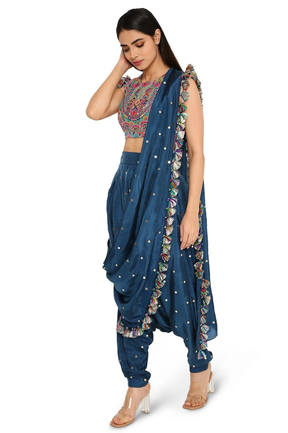 Payal Singhal Midnight Blue Draped Sari & Embroidered Blouse 2 Payal Singhal Midnight Blue Draped Sari & Embroidered Blouse - Image 2