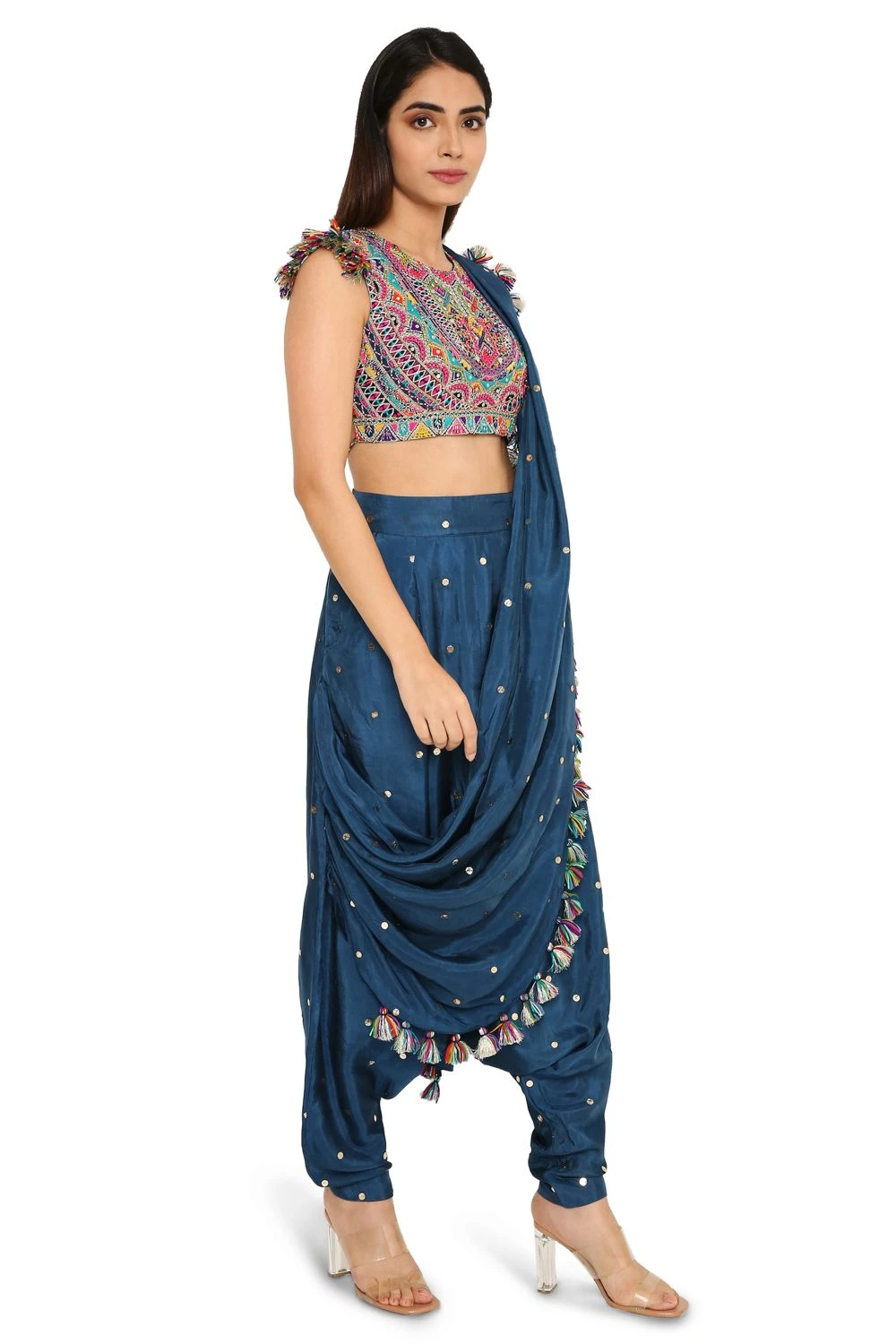 Payal Singhal Midnight Blue Draped Sari & Embroidered Blouse 3 Payal Singhal Midnight Blue Draped Sari & Embroidered Blouse - Image 3