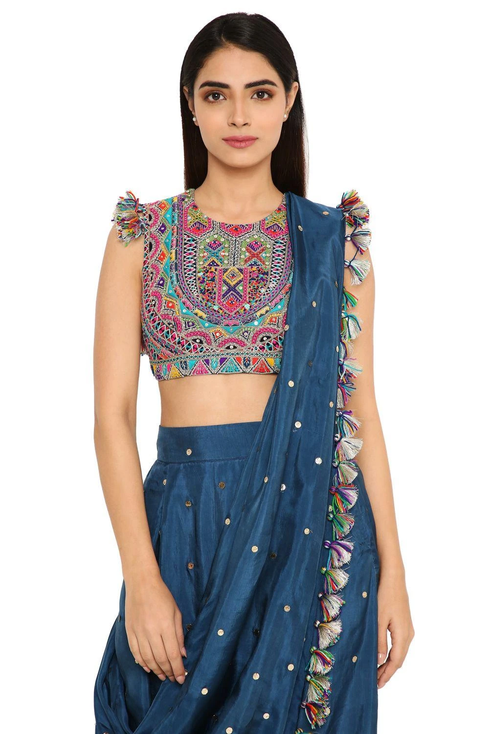 Payal Singhal Midnight Blue Draped Sari & Embroidered Blouse 4 Payal Singhal Midnight Blue Draped Sari & Embroidered Blouse - Image 4