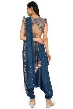 Payal Singhal Midnight Blue Draped Sari & Embroidered Blouse 9 Payal Singhal Midnight Blue Draped Sari & Embroidered Blouse -Echo Clothing Store 154ps4 5