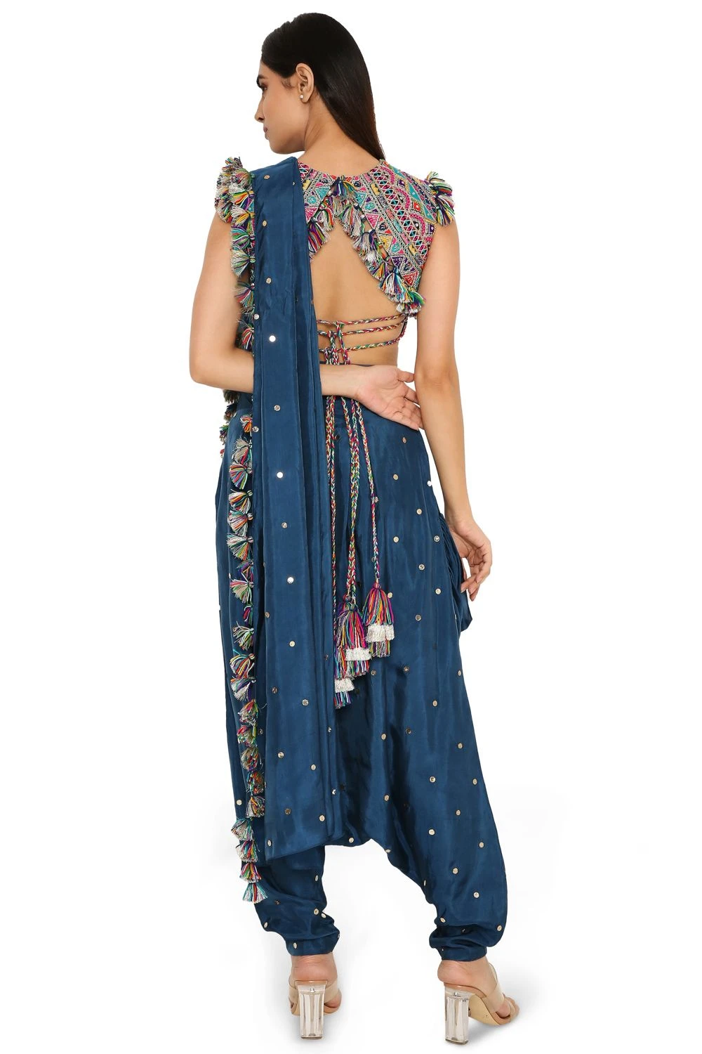 Payal Singhal Midnight Blue Draped Sari & Embroidered Blouse 5 Payal Singhal Midnight Blue Draped Sari & Embroidered Blouse - Image 5