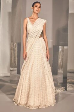 Ritika Mirchandani Ivory On Ivory Wave Lehenga Sari